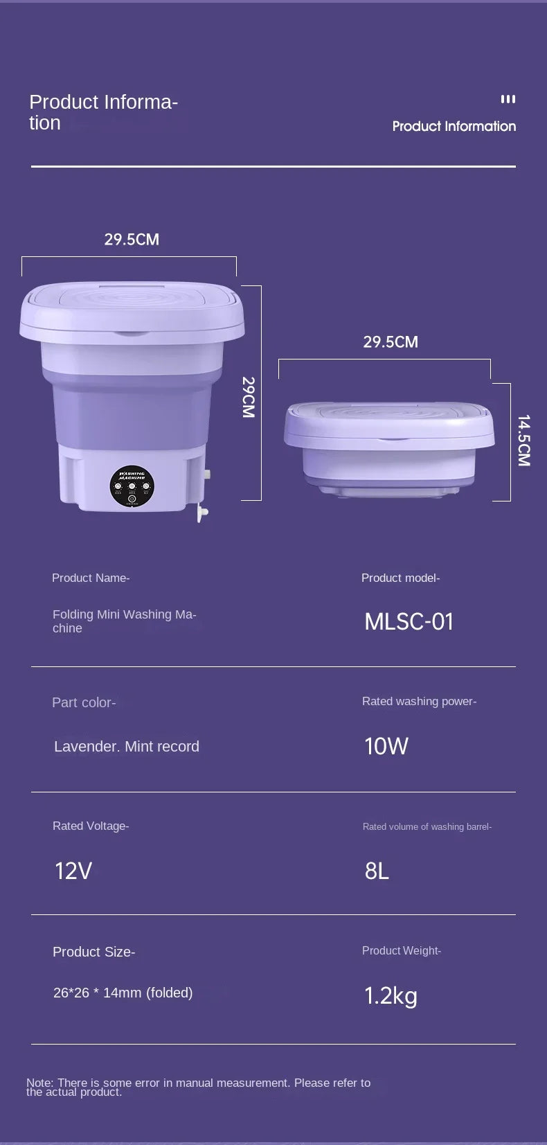 Lavadora compacta plegable de 8L con modos automáticos